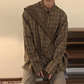 Threebooy Men's Leisure High Street Check Shirts Japanese Cardigan Fashion Retro Long Sleeve Casual High Quality Tops Spring 2025 New